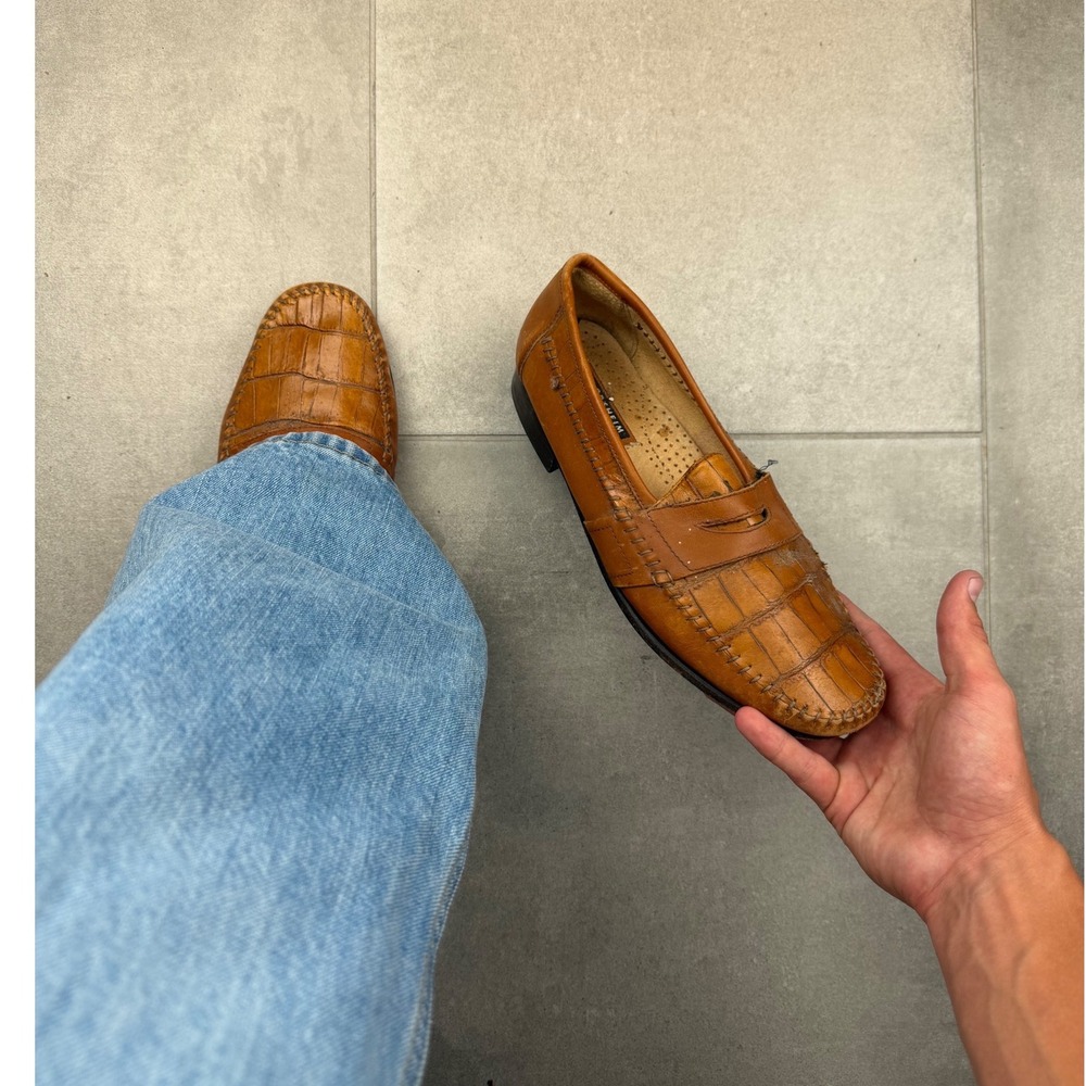 Florsheim Barletta Mens Cognac Brown Alligator Embossed Leather Penny Loafer 8.5